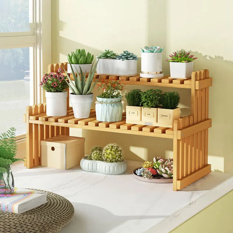 Indoor Plant Wooden Shelf - Pot Organizer