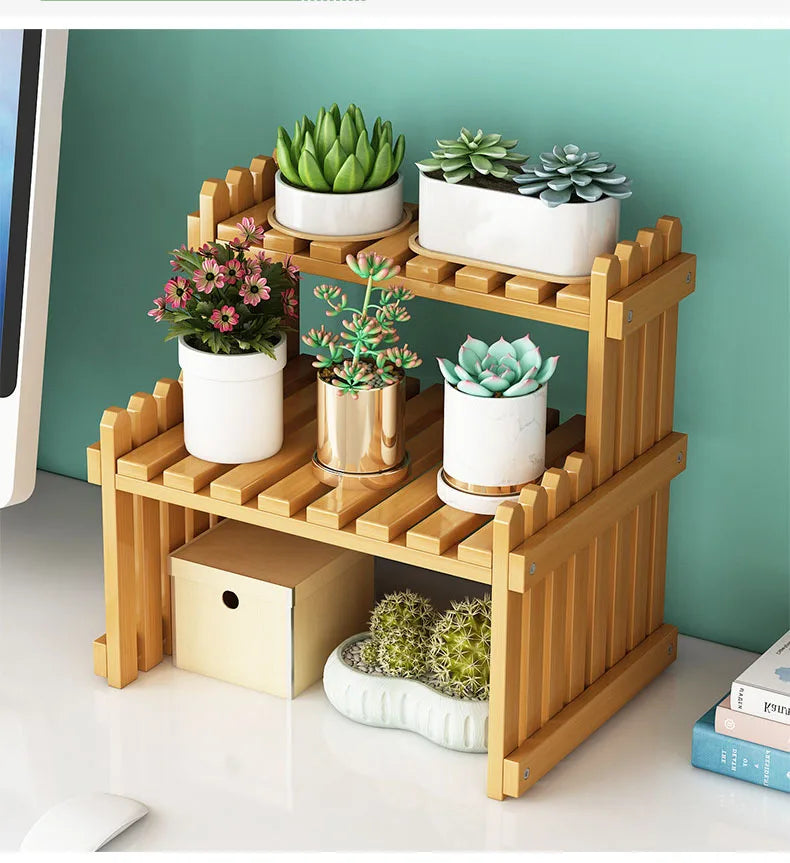 Indoor Plant Wooden Shelf - Pot Organizer