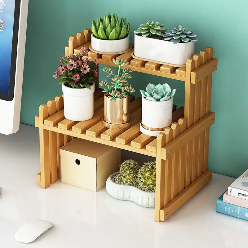 Indoor Plant Wooden Shelf - Pot Organizer